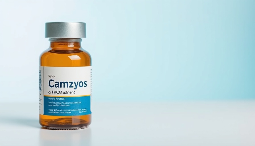 Mavacamten treating oHCM medication bottle Camzyos.