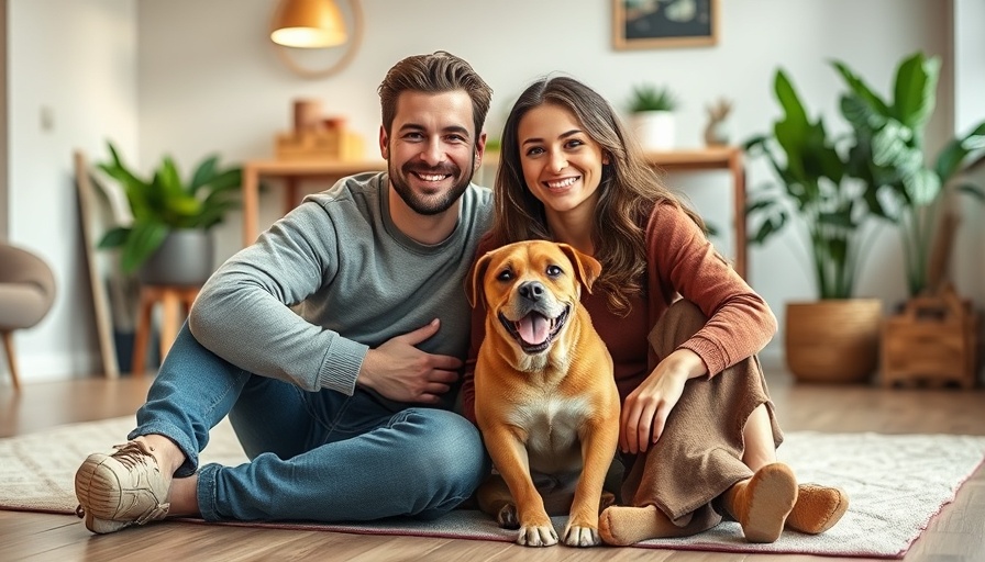 Young couple and dog sitting together, enjoying a cozy moment.