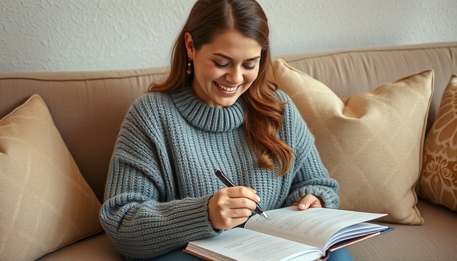 Woman with planner in cozy setting for cycle syncing planner.
