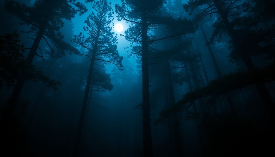 Mysterious forest scene evoking Expedition Bigfoot Museum ambiance.