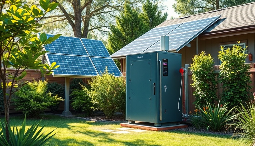Battery storage unit with solar panels for energy savings.