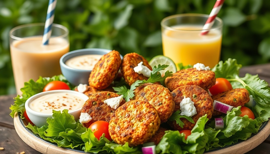Grilled Falafel Salad with Tahini Sauce, vibrant veggies, photorealistic.