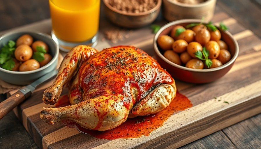 Harissa smothered chicken recipe with potatoes and juice.