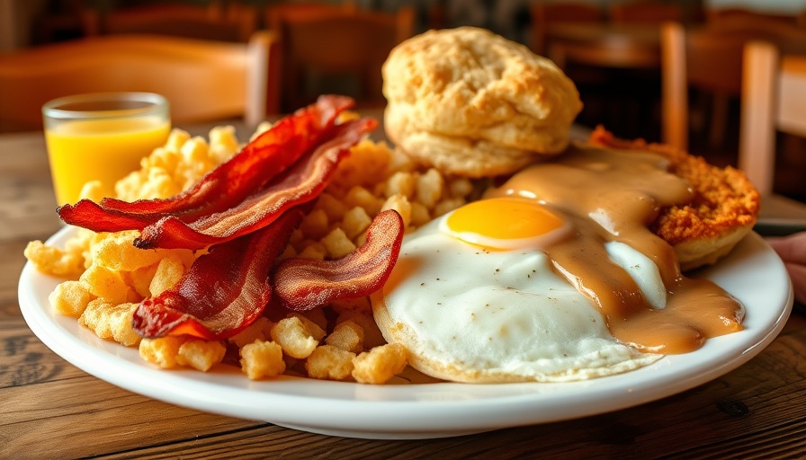 Country Boy Breakfast at Grits N' Gravy diner setting.
