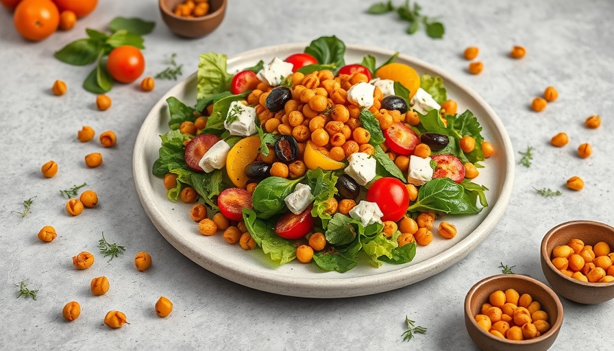 Light summer dinner salad with fruits and chickpeas.