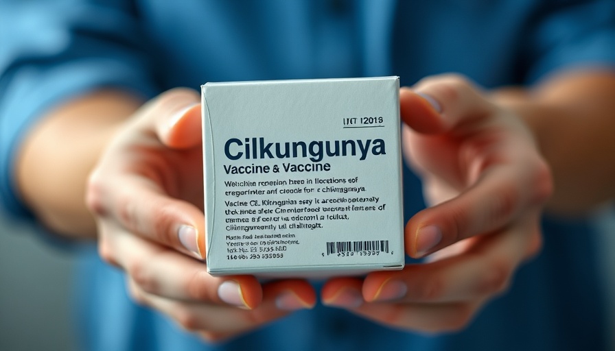 Close-up of Chikungunya vaccine box highlighting approval details.