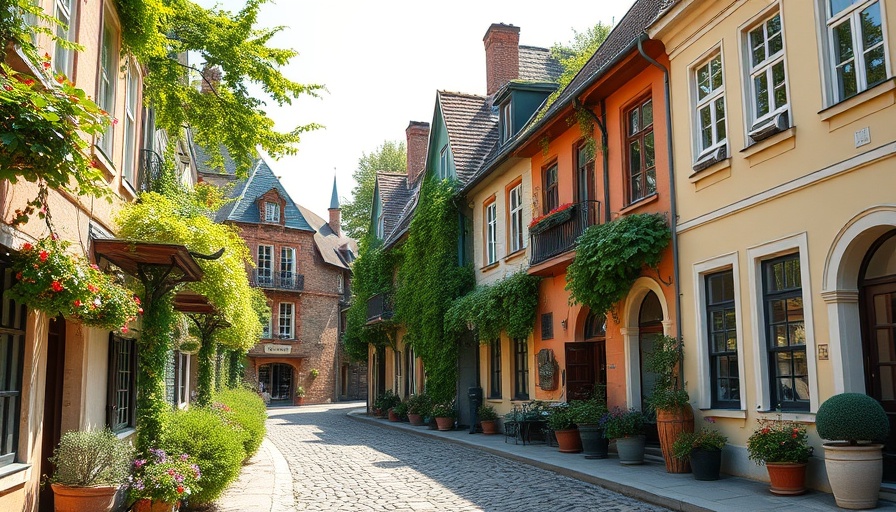 Quaint street in charming town in Georgia with historic buildings.