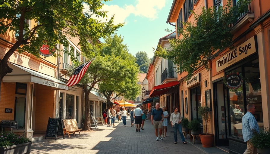 Charming Town in Georgia with shops and lush trees.