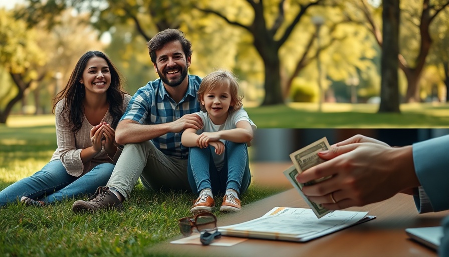 Happy family moments outdoors with money discussion concept.