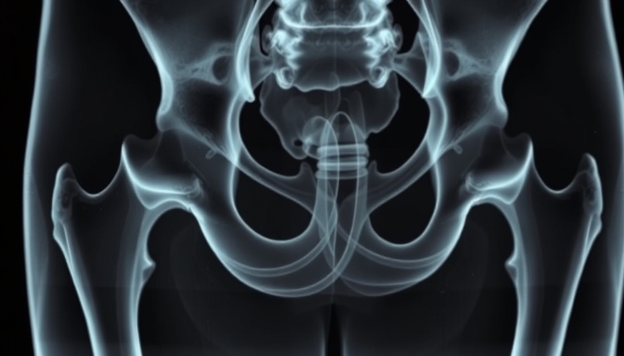 X-ray image of hip joint highlighting osteoarthritis