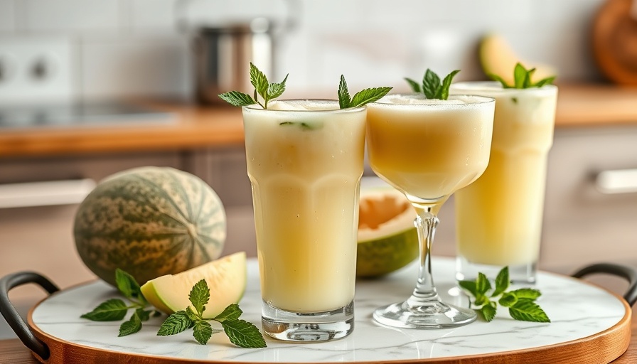 Refreshing honeydew melon slushies with mint garnish in a rustic setting.