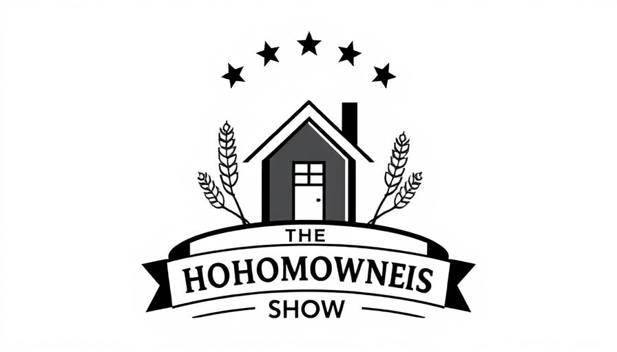 Minimalist logo for homeowners show with house icon and banner.