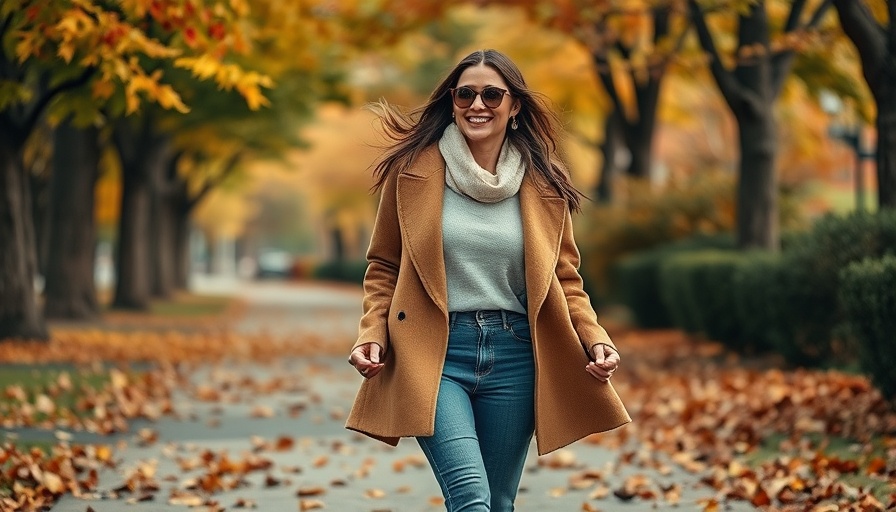 Fashionable woman enjoying fall, showcasing stylish autumn wardrobe.