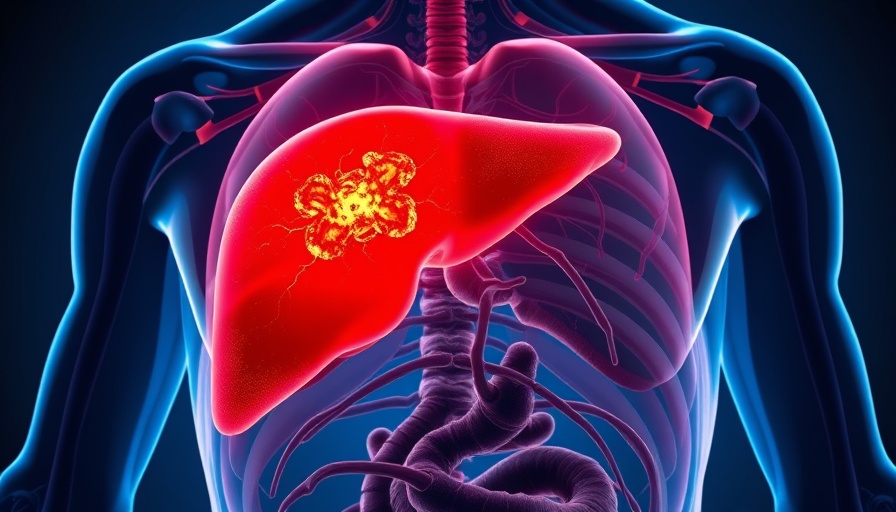 Illustration of liver with tumor, advanced HCC treatment context.