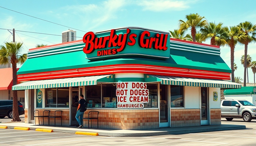 Exterior of Burky's Grill diner offering ice cream in Myrtle Beach.