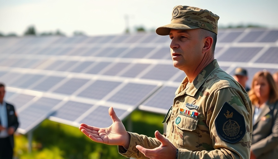U.S. Army officer speaks at solar panel event.