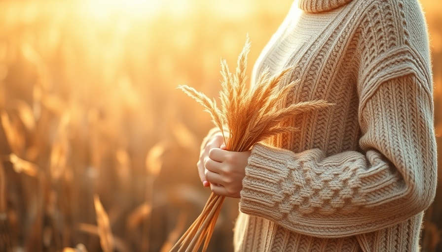 Cozy autumn scene with a knitted sweater and dried grass, autumn reset.
