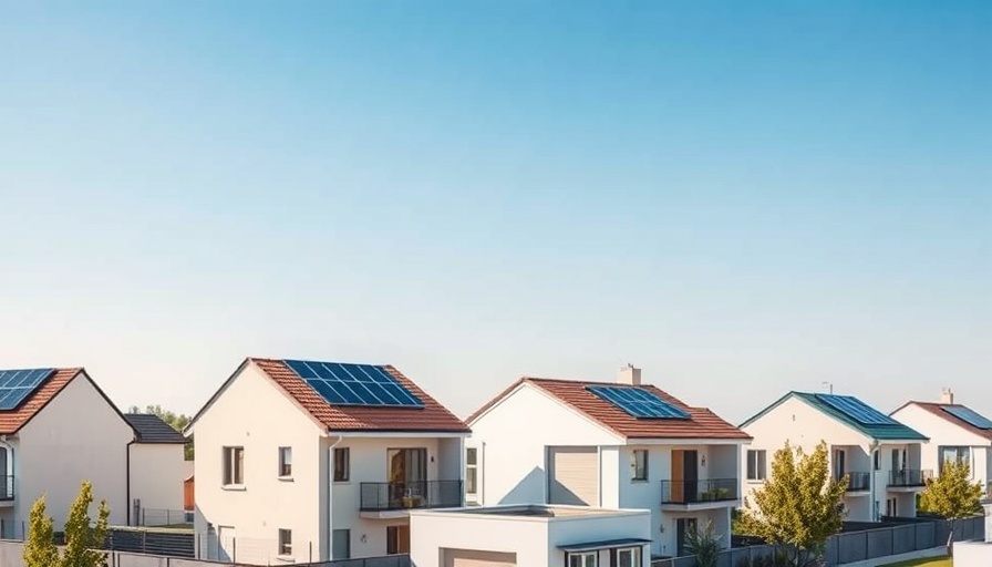 Rooftop solar panels on suburban homes under a clear sky, showcasing U.S. residential solar.