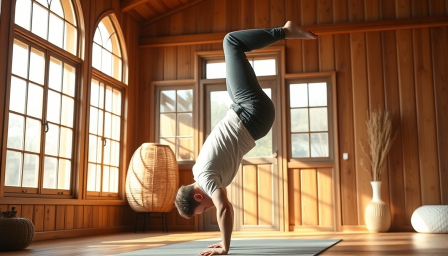 Person doing a handstand in a cozy wooden yoga studio.