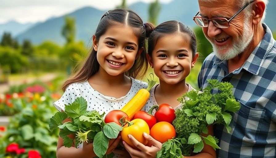 Young girl and man displaying garden harvest, highlighting health benefits of gardening.