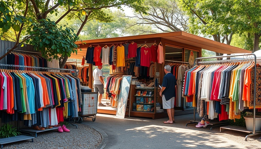 Colorful clothing racks at swap meets in Georgia.