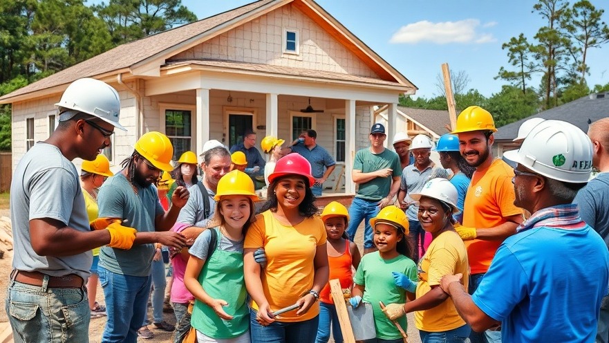 Volunteers embody community involvement in housing at a Habitat for Humanity build in Georgia.