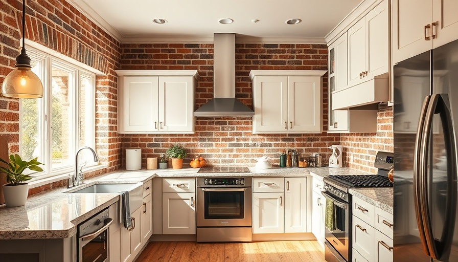 Cozy kitchen with exposed brick backsplash and modern appliances.