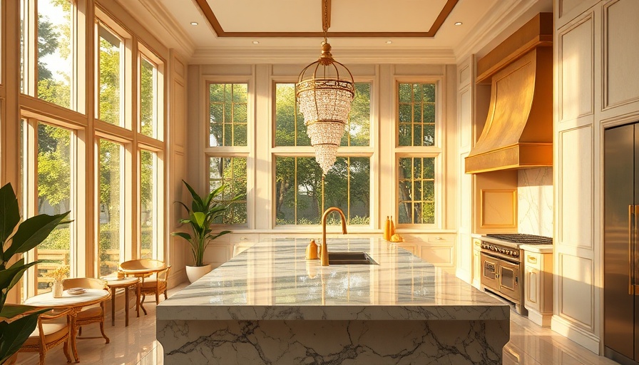 Luxurious Feng Shui kitchen design with marble island.