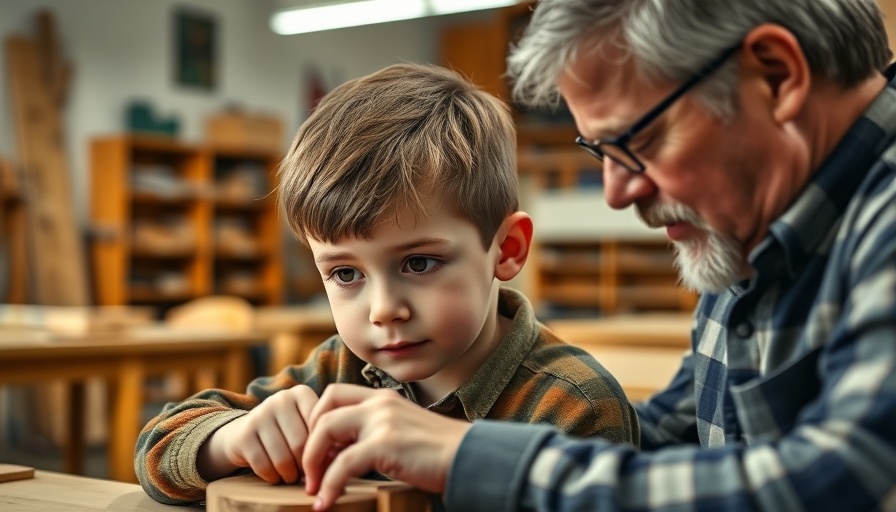 Kids Switch Day: boy learns woodworking with mentor.