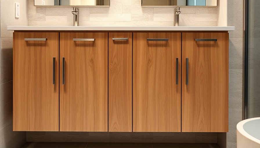 Wooden Shaker door cabinets in modern bathroom with stone backsplash