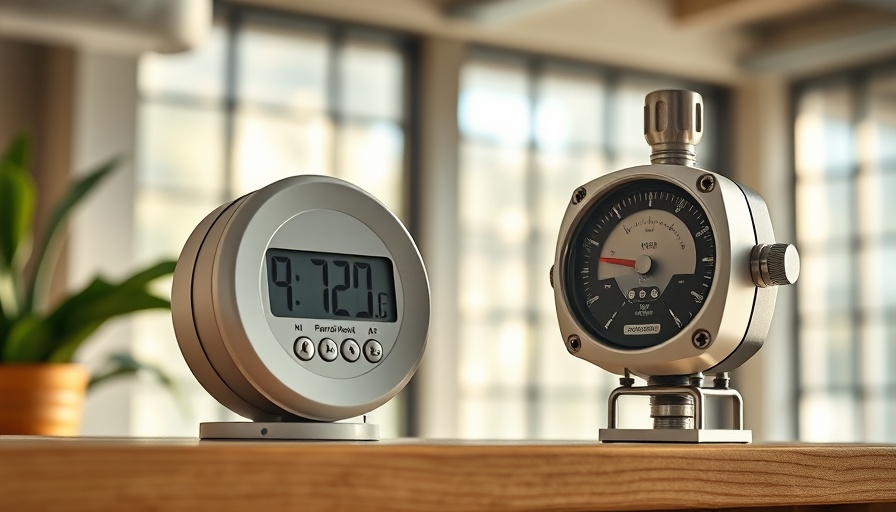 Modern carbon monoxide detector on wooden shelf in bright room