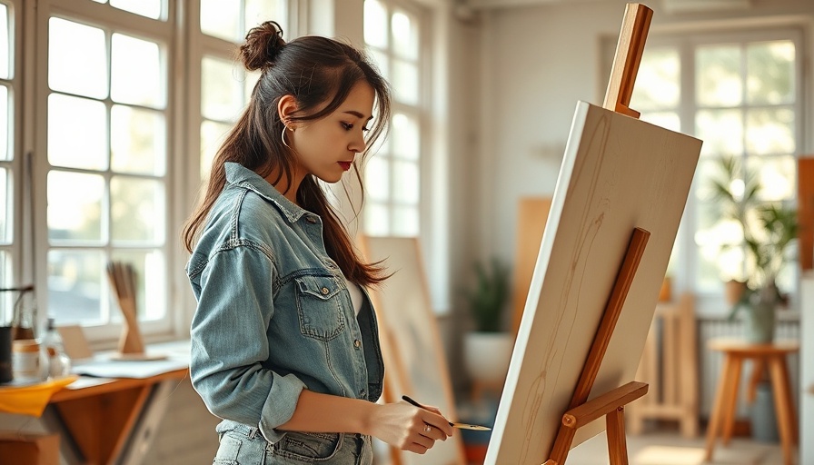 Intentional living: woman painting in sunlit studio.