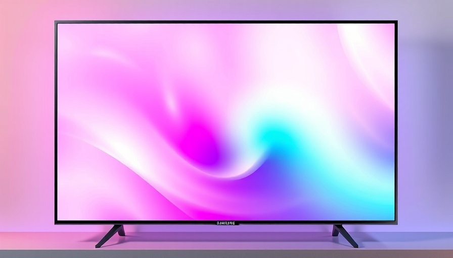 Samsung Frame TV with vibrant art on gradient backdrop.