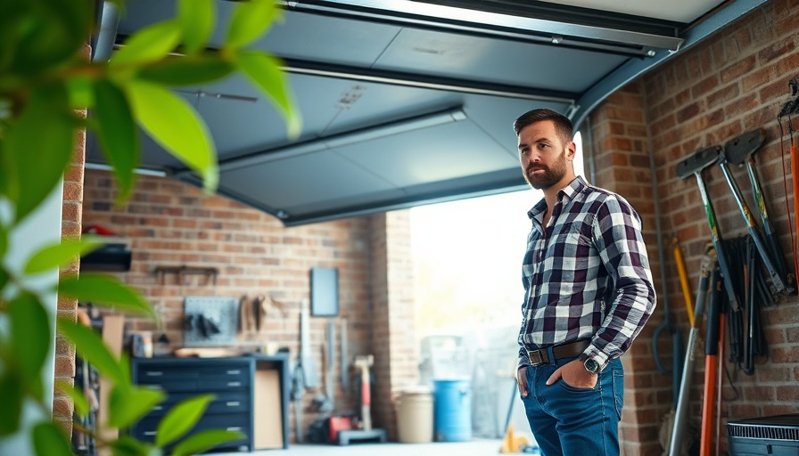 Man checking garage door security in a dimly lit garage setting.