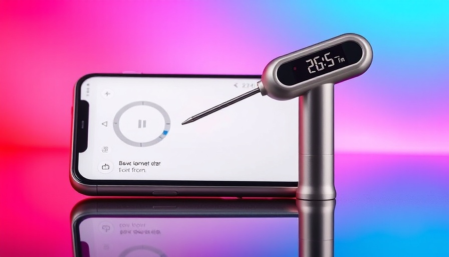 Smart meat thermometers with app on vibrant background