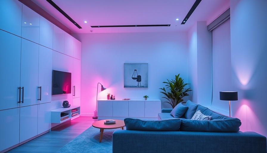 Modern living room setup for Alexa commands with smart lighting.