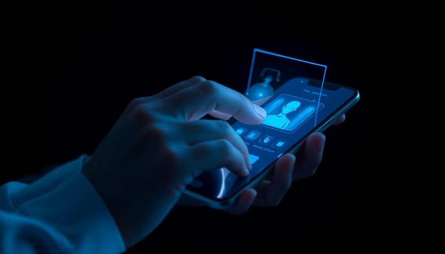 Holographic AI assistant interaction on smartphone, home security.