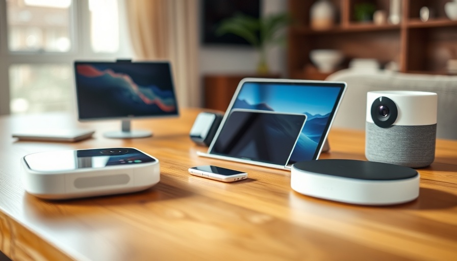 Smart home technology devices on wooden table