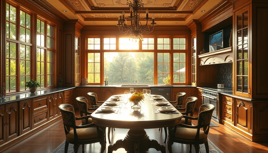 Spacious luxury kitchen with warm sunlight and elegant design.