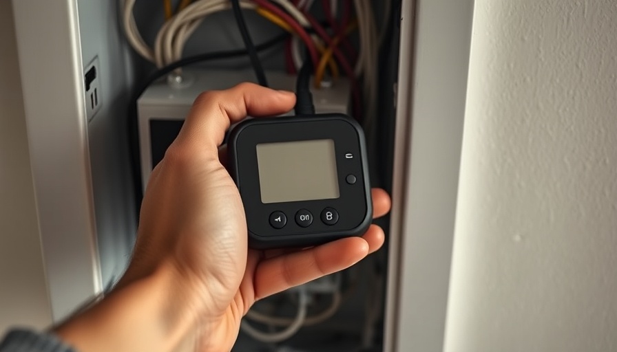 Close-up of installing a home energy monitor inside an electrical panel.