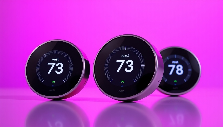 Modern Nest thermostats with purple background, representing discounted Nest thermostats.