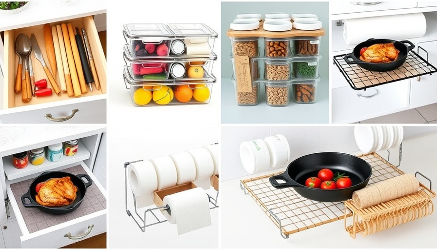 Collage of Amazon kitchen finds for efficient organization.