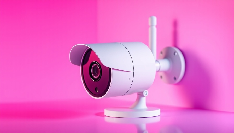 Sleek white security camera with Apple HomeKit compatibility, vibrant background.
