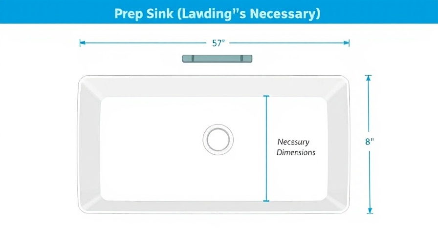 Minimalistic kitchen sink design graphic with label dimensions.