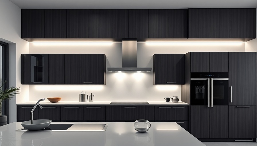 Sleek modern kitchen cabinets with accent lighting.