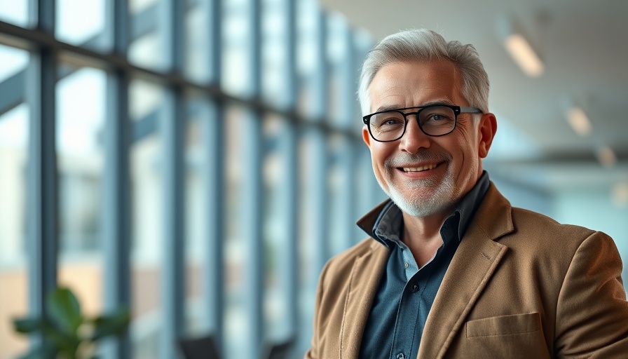Confident middle-aged man in modern office setting.