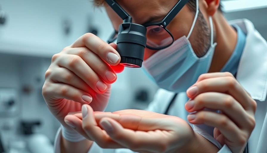 Dermatologist examining hand for non-invasive treatments, bright clinic
