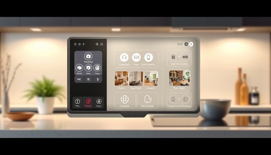 Modern smart home control panel in a luxury kitchen.