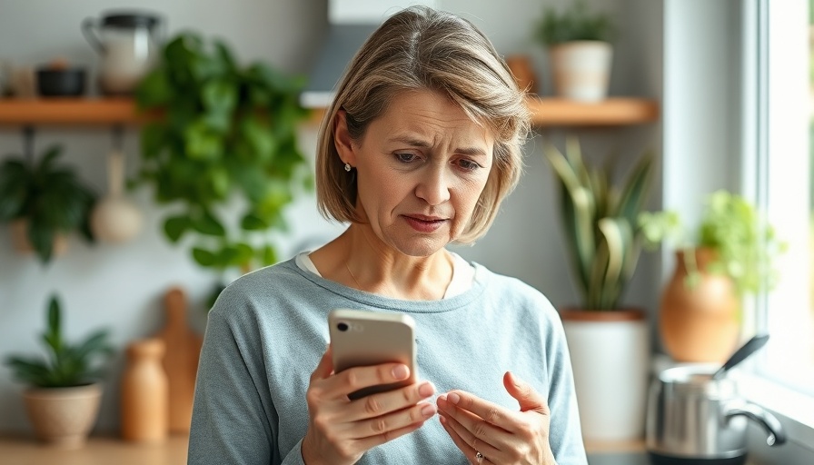 Stressed woman with phone to stop annoying security camera alerts.