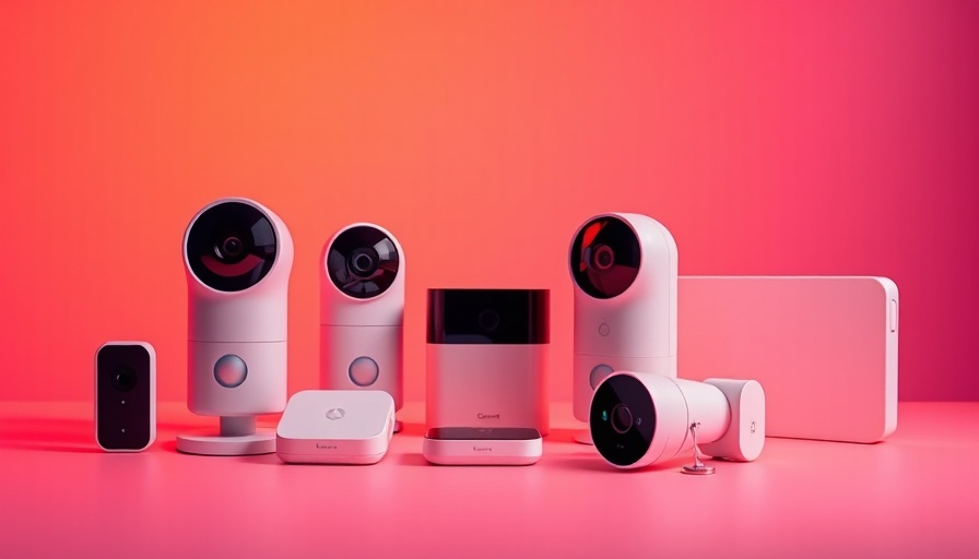Modern smart home security devices with vibrant backdrop.